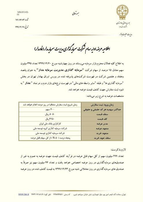 عرضه اولیه «حآفرین» و «مدار» قطعی شد +جزئیات و آگهی عرضه