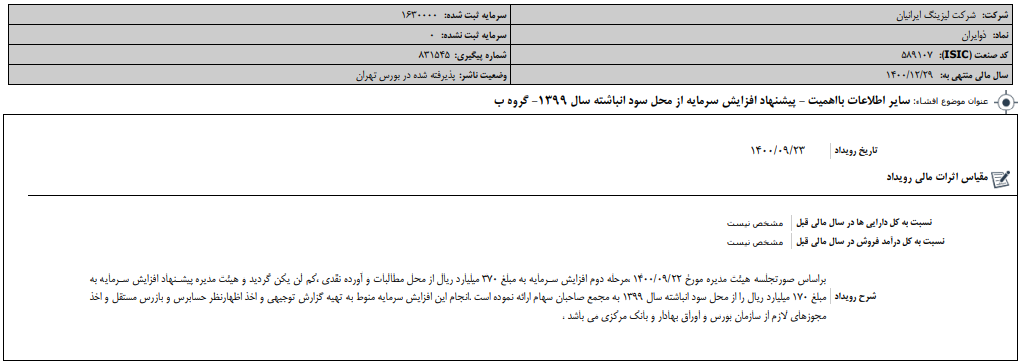 پیشنهاد افزایش سرمایه پیشنهاد افزایش سرمایه