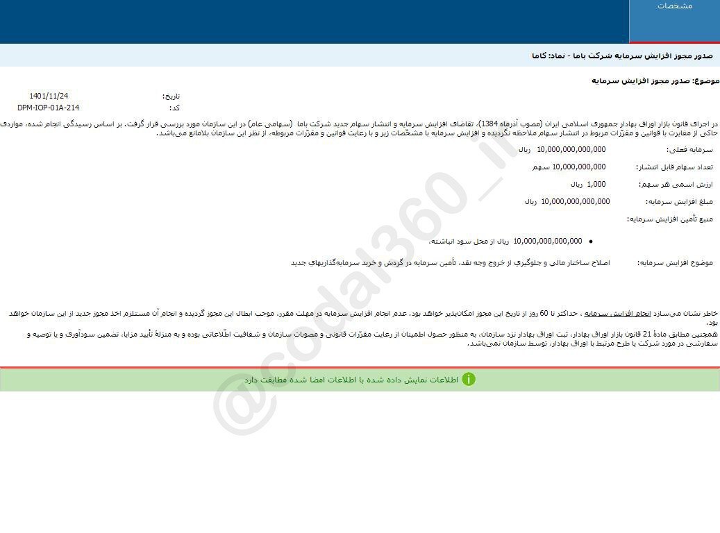 کاما افزایش سرمایه می‌دهد