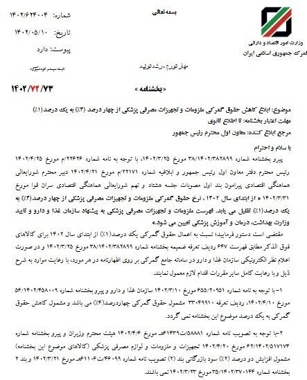 کاهش حقوق گمرکی ملزومات و تجهیزات پزشکی به یک درصد ابلاغ شد