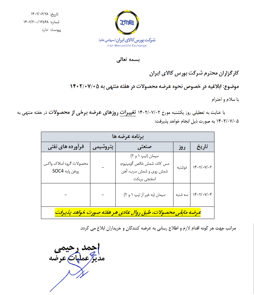 زمان‌بندی جدید عرضه در بورس کالا