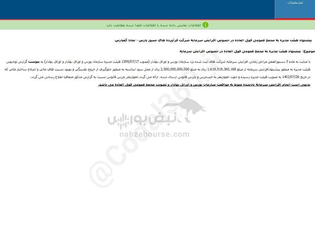 کفپارس پیشنهاد افزایش سرمایه داد