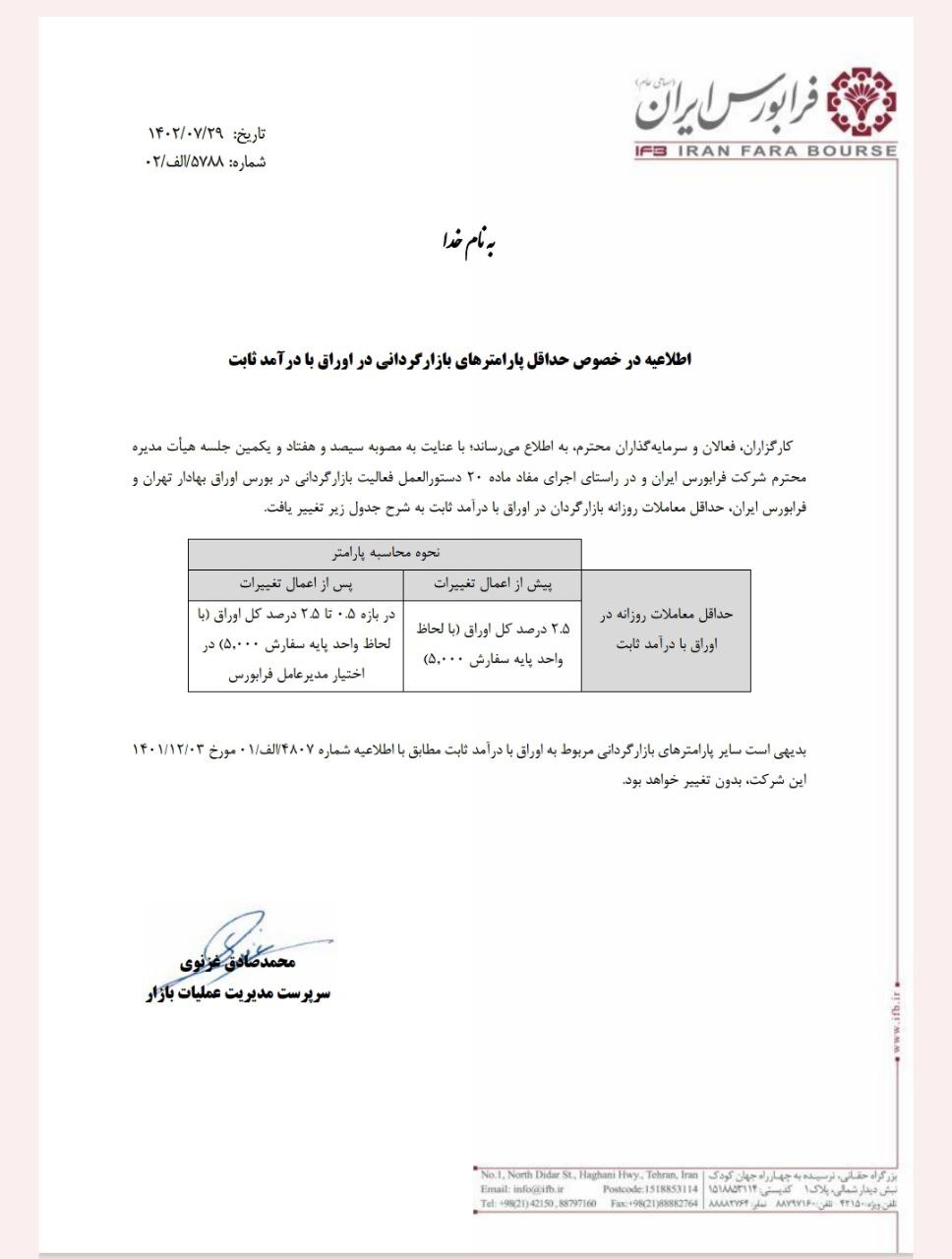 اطلاعیه در خصوص حداقل پارامتر‌های بازارگردانی در اوراق با درآمد ثابت
