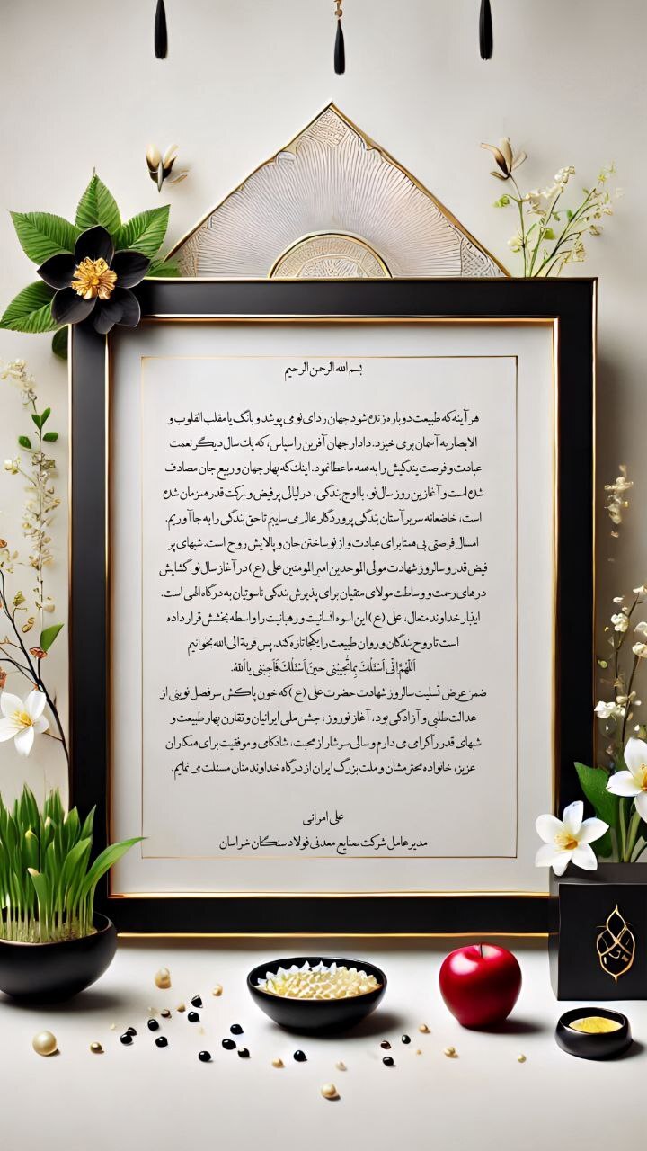 پیام تبریک مدیرعامل شرکت فولاد سنگان به مناسبت فرا رسیدن عید نوروز