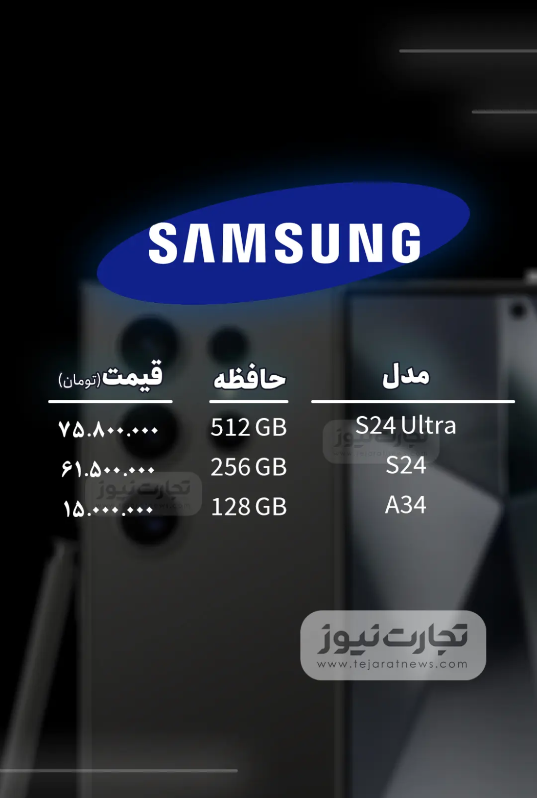 قیمت گوشی موبایل امروز شنبه ۶ مرداد ۱۴۰۳