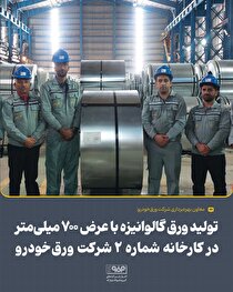 تولید ورق گالوانیزه با عرض ۷۰۰ میلی‌متر در کارخانه شماره ۲ شرکت ورق خودرو